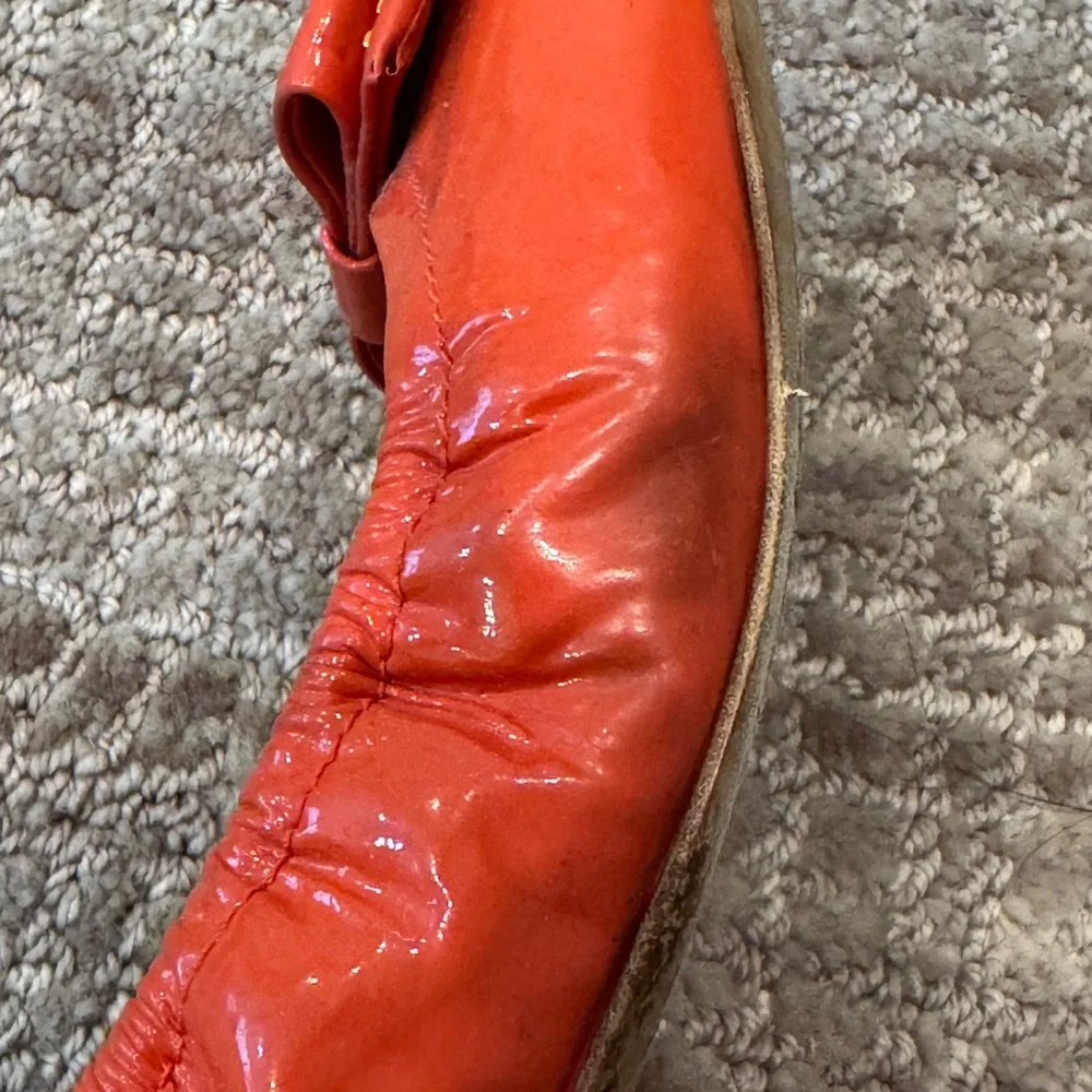Prada Women's Patent Leather Orange Ballet Flats - Picture 6 of 8